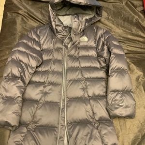 Girls L North Face Grey Long Parka Puffer Coat